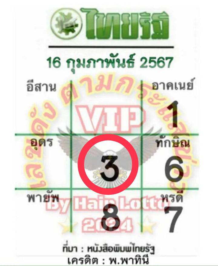 หวยไทยรัฐ 16 2 67