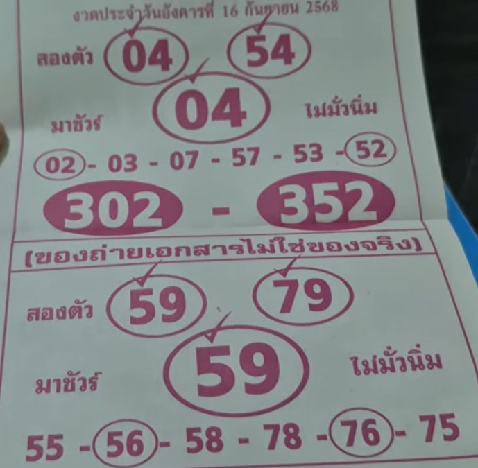 หวยลาภลอย 16/9/68
